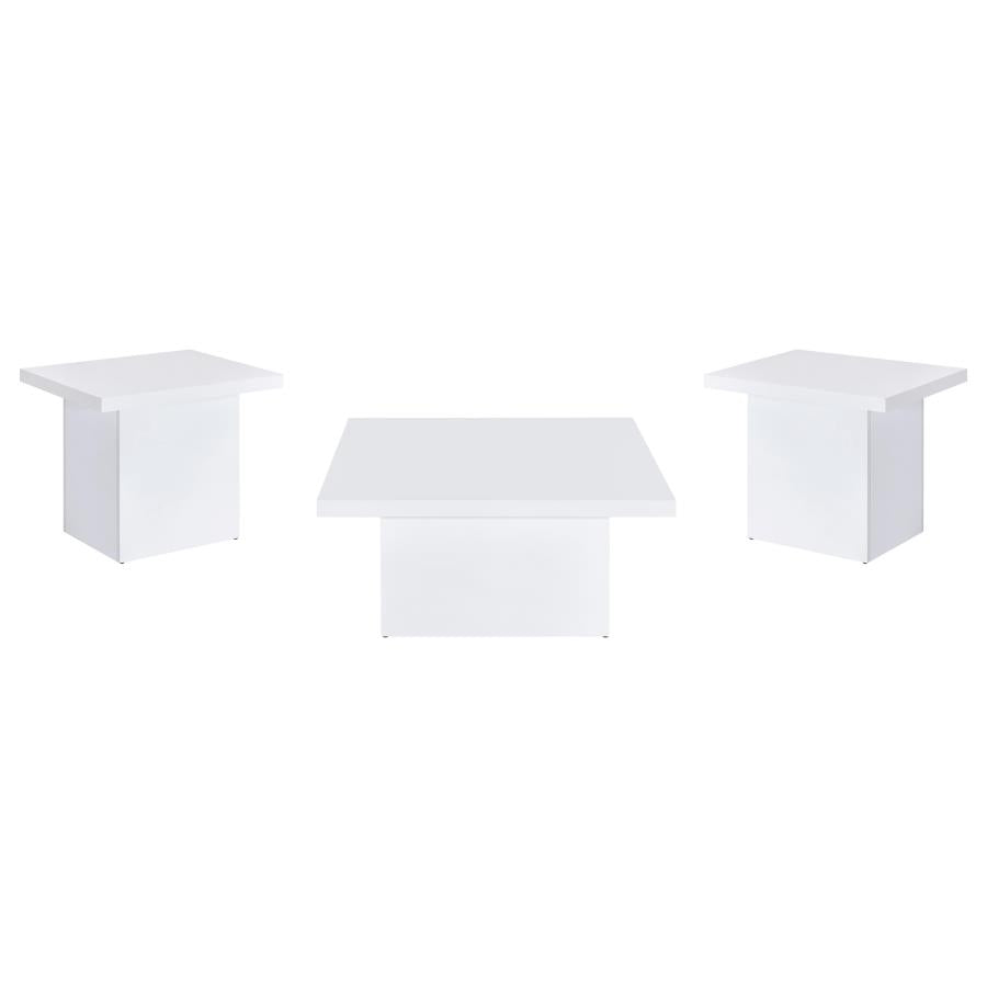 Devar 3-piece Square Coffee End Table Set White High Gloss-2