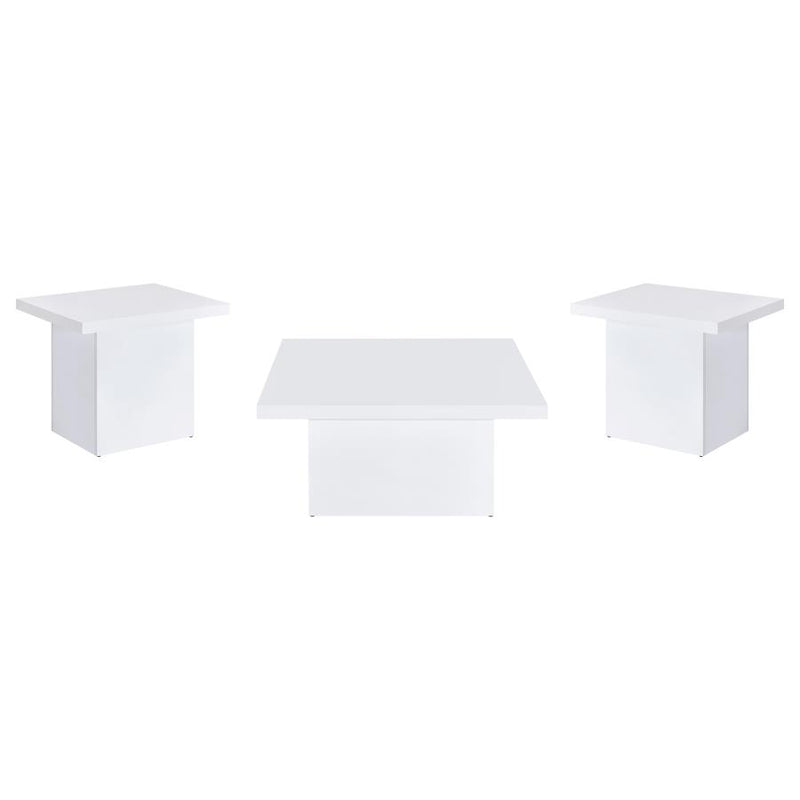 Devar 3-piece Square Coffee End Table Set White High Gloss-zoom-