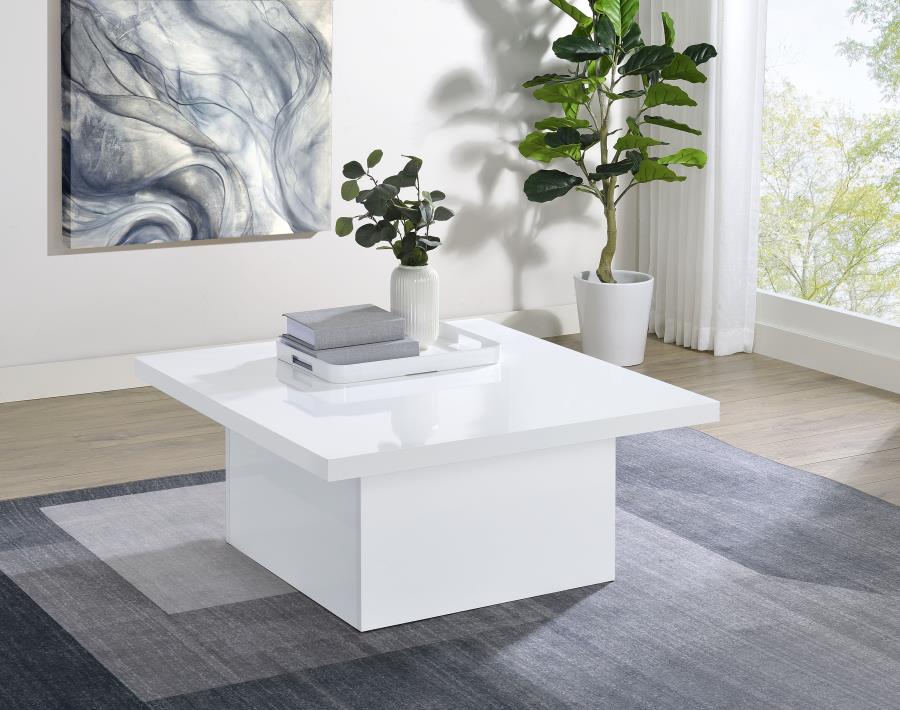Devar Square Engineered Wood Coffee Table White High Gloss-zoom-2