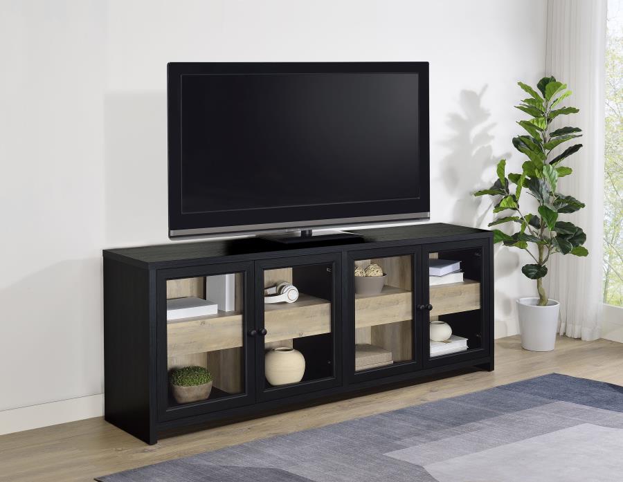 Denison 79-inch 4-door TV Stand Media Console Black-zoom-2
