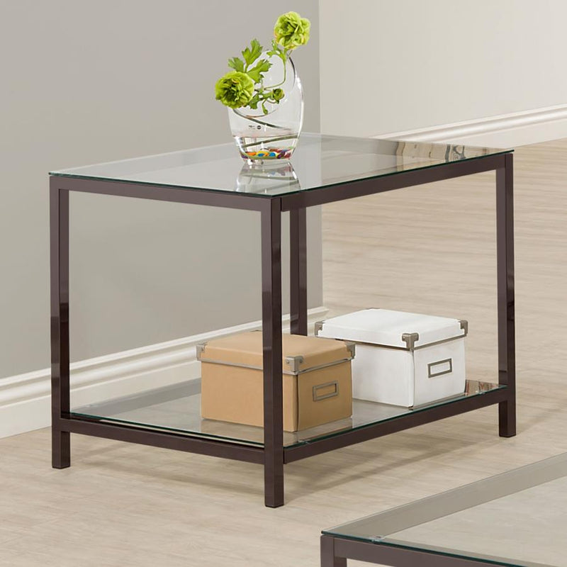 Trini 1-shelf Glass Top Side End Table Black Nickel-zoom-