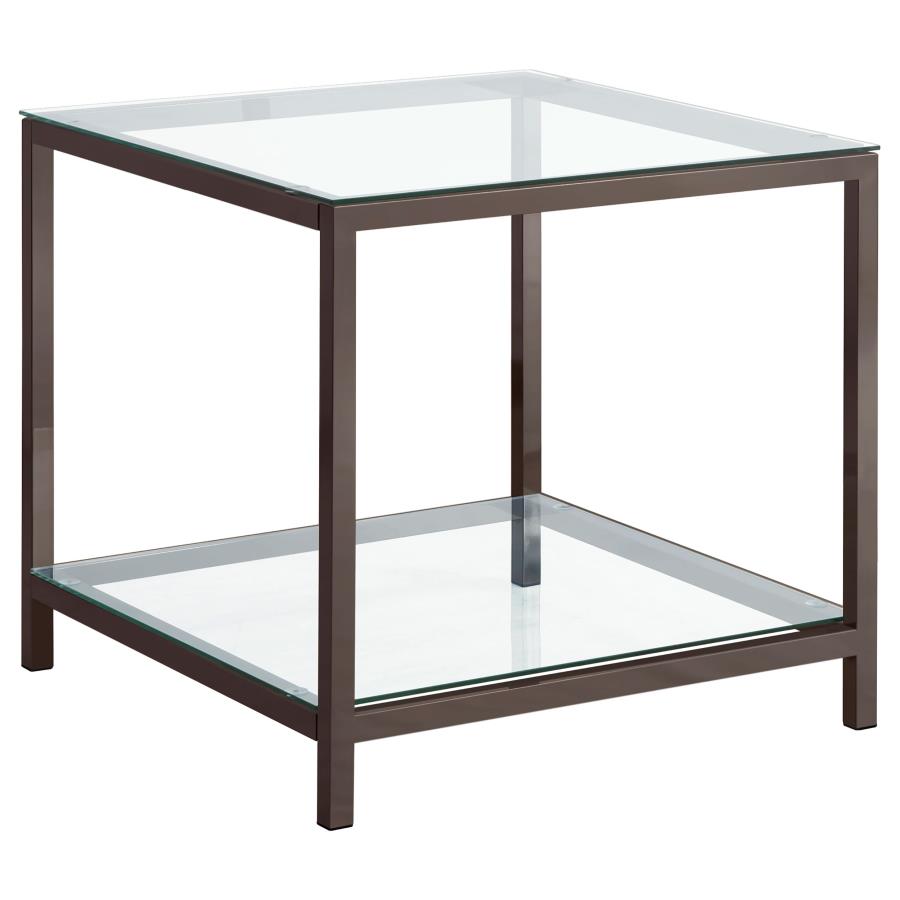 Trini 1-shelf Glass Top Side End Table Black Nickel-zoom-1
