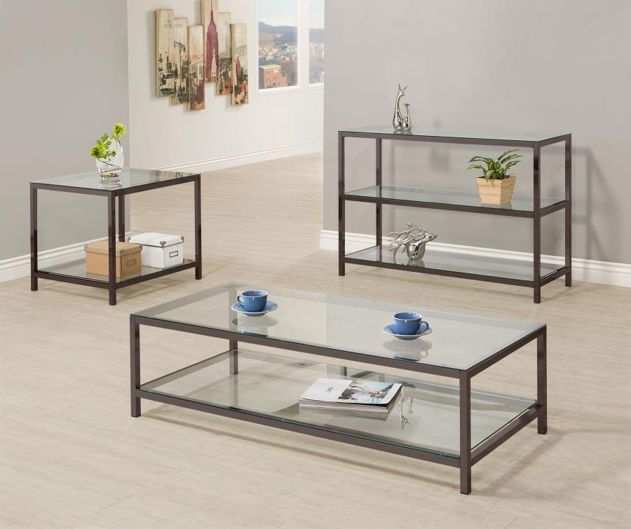 Trini 1-shelf Glass Top Side End Table Black Nickel-4