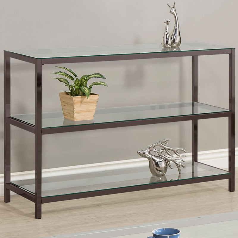 Trini 2-shelf Glass Top Entryway Console Table Black Nickel-zoom-