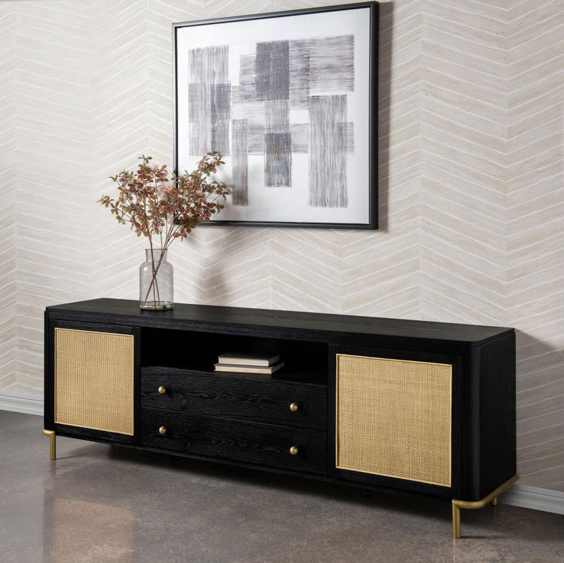 Arini Rattan Cane 2-door TV Stand Media Console Black-zoom-