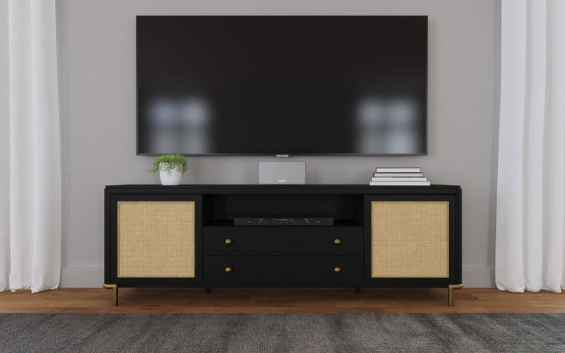 Arini Rattan Cane 2-door TV Stand Media Console Black-zoom-