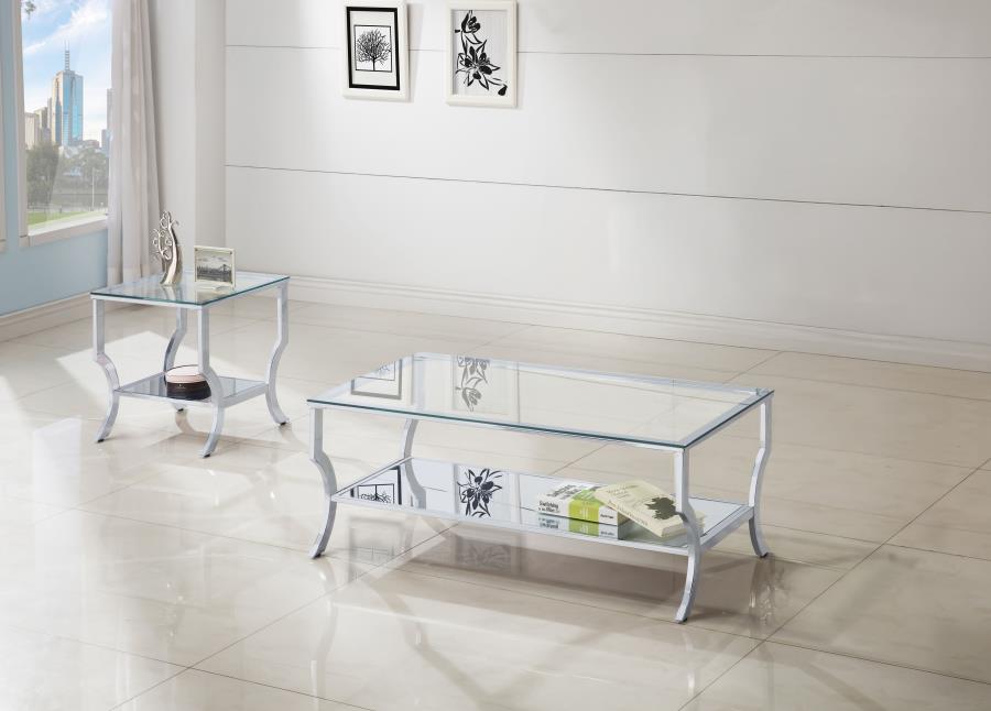 Saide 2-piece Glass Top Coffee and End Table Set Chrome-1