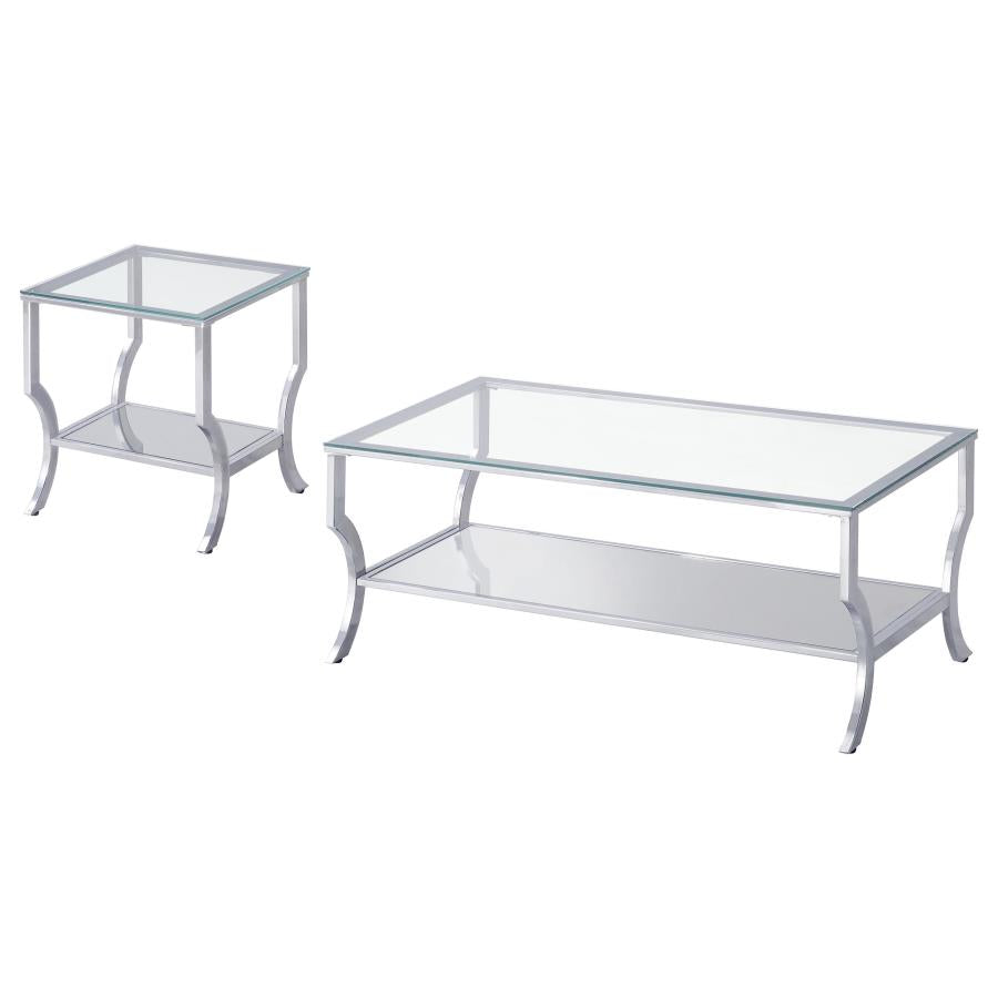 Saide 2-piece Glass Top Coffee and End Table Set Chrome-zoom-2
