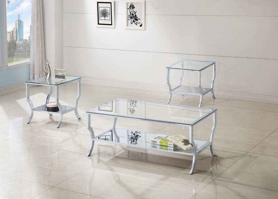 Saide 3-piece Glass Top Coffee and End Table Set Chrome-zoom-1