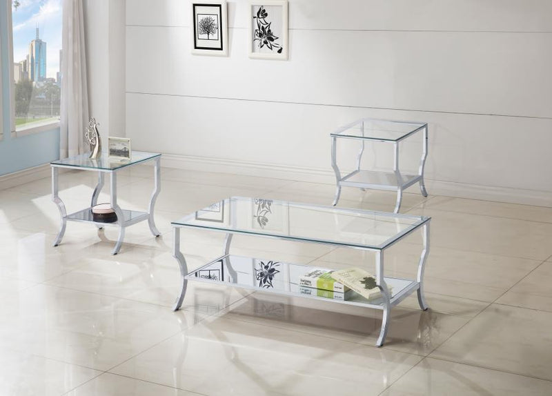 Saide 3-piece Glass Top Coffee and End Table Set Chrome-zoom-