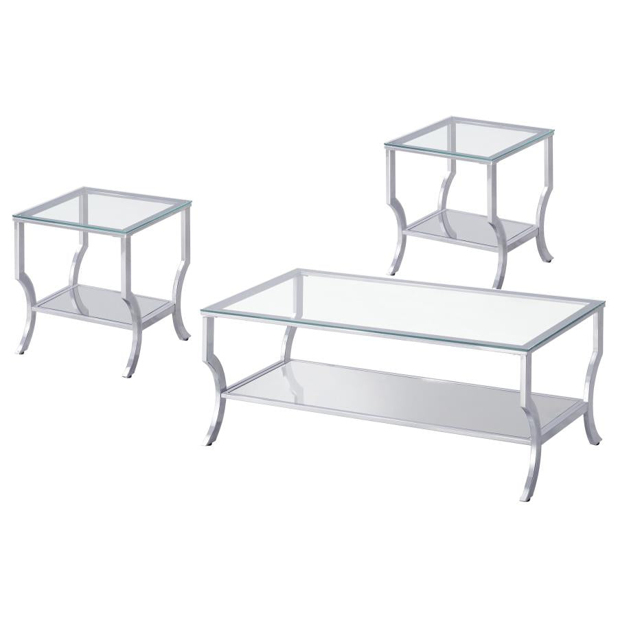 Saide 3-piece Glass Top Coffee and End Table Set Chrome-2