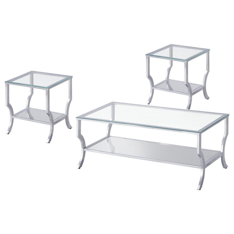 Saide 3-piece Glass Top Coffee and End Table Set Chrome-zoom-