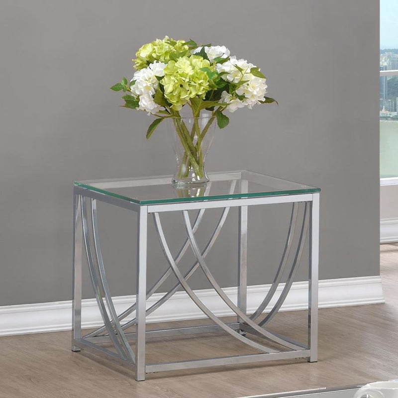 Lille Square Glass Top Side End Table Chrome-zoom-