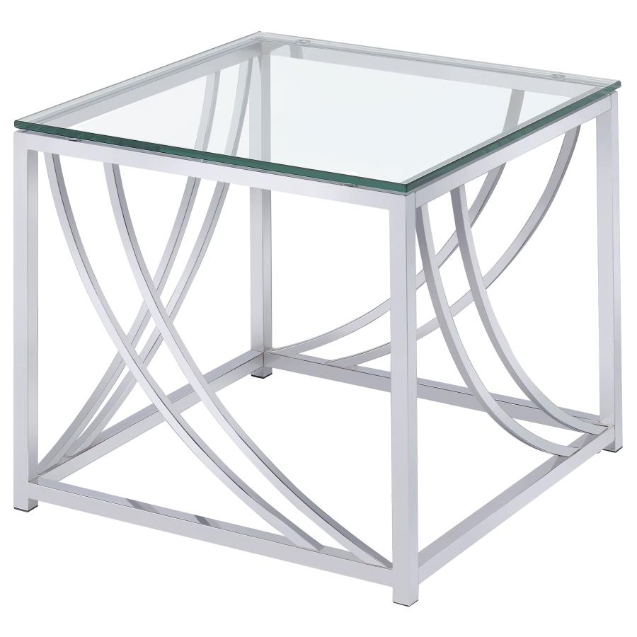 Lille Square Glass Top Side End Table Chrome-zoom-1