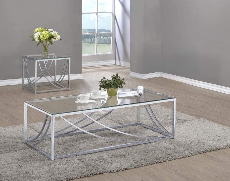 Lille 2-piece Glass Top Coffee And End Table Set Chrome-zoom-1