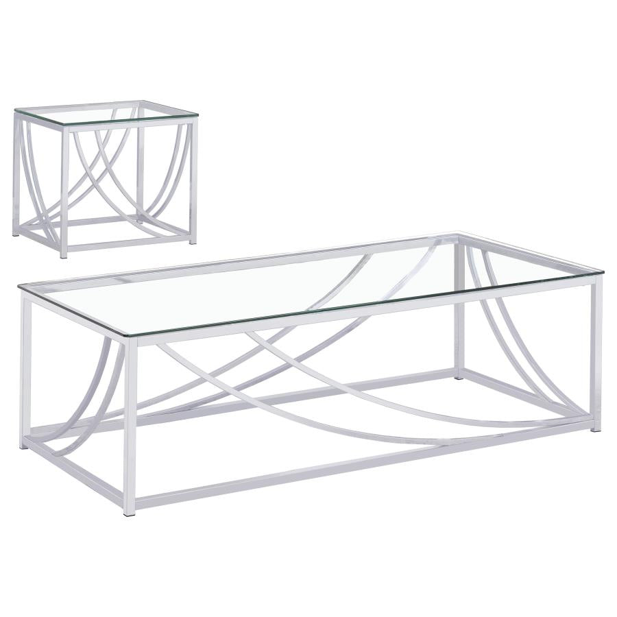 Lille 2-piece Glass Top Coffee And End Table Set Chrome-zoom-2