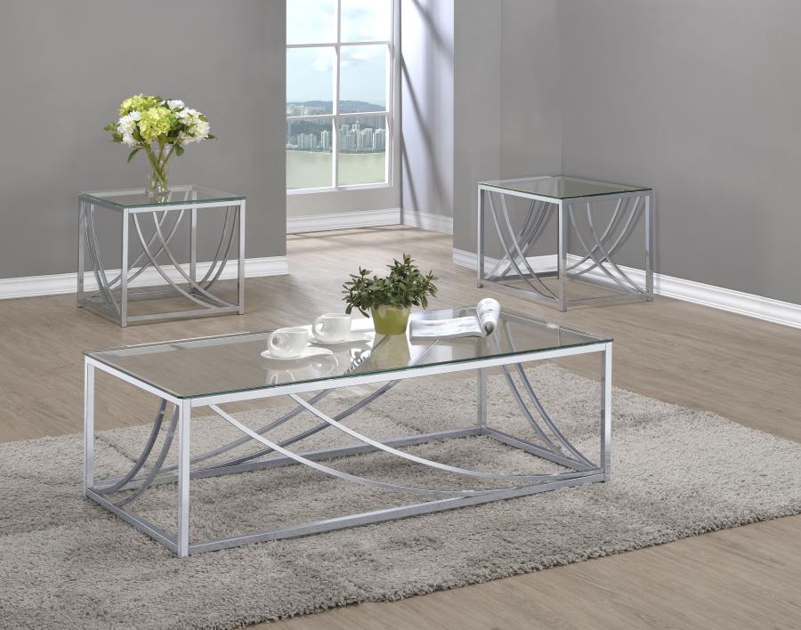 Lille 3-piece Glass Top Coffee And End Table Set Chrome-1