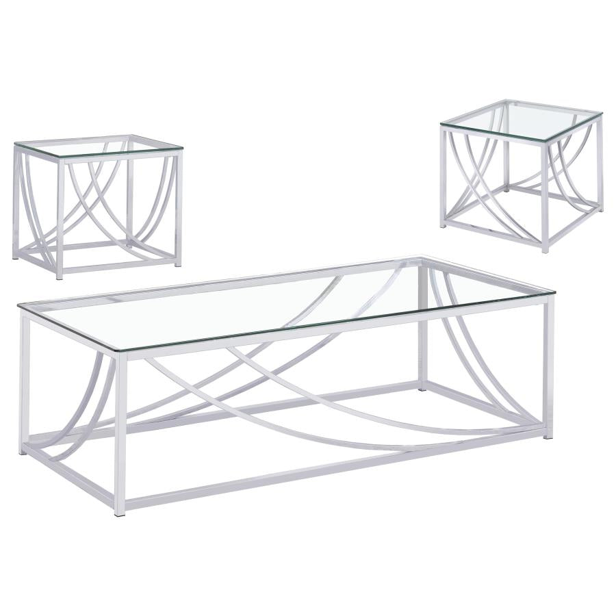 Lille 3-piece Glass Top Coffee And End Table Set Chrome-zoom-2