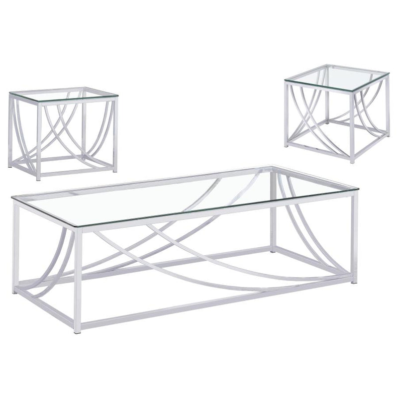 Lille 3-piece Glass Top Coffee And End Table Set Chrome-zoom-