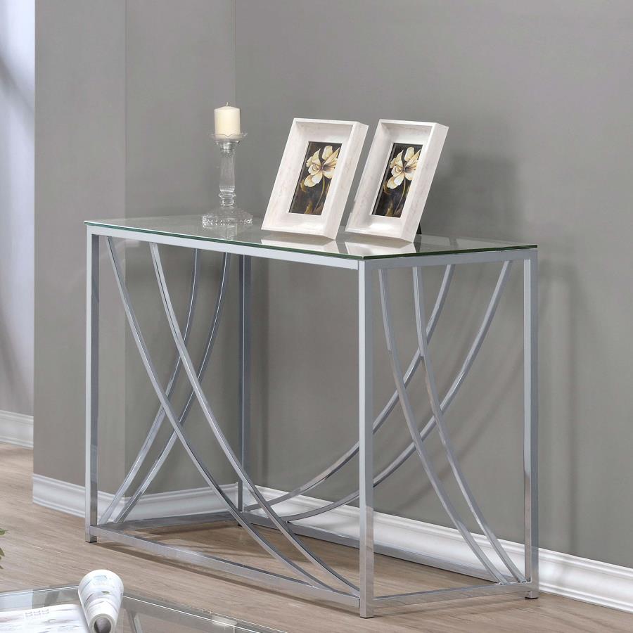 Lille Glass Top Entryway Console Table Accents Chrome-zoom-2