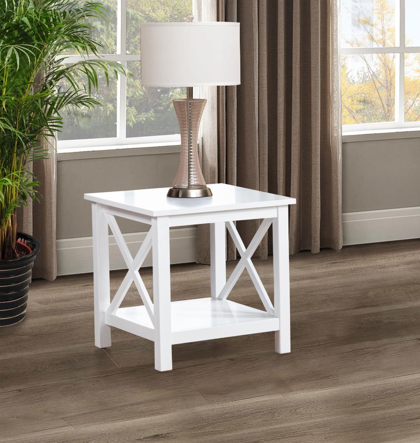 Skyview Square Pine Wood Side End Table with Shelf White-zoom-2