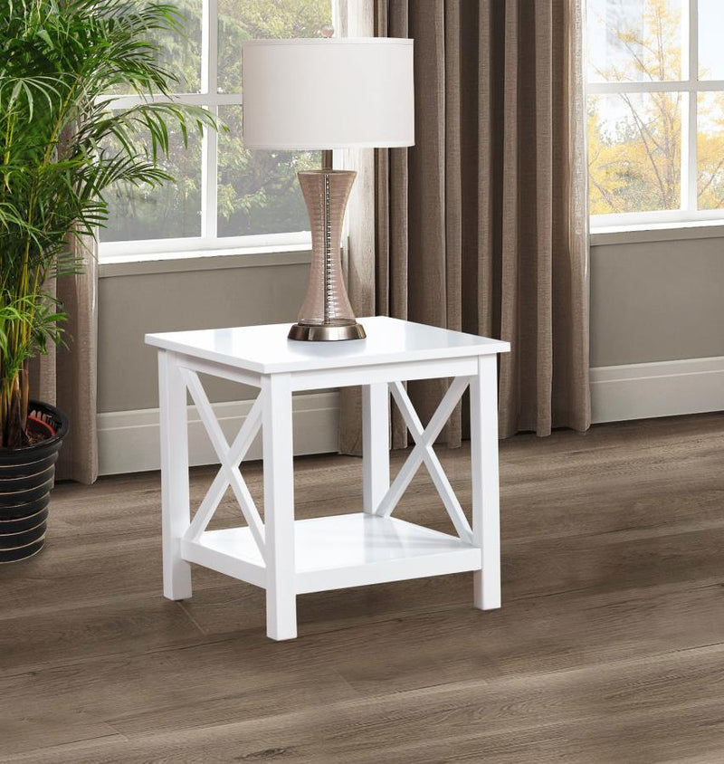 Skyview Square Pine Wood Side End Table with Shelf White-zoom-