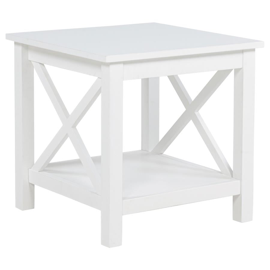 Skyview Square Pine Wood Side End Table with Shelf White-1