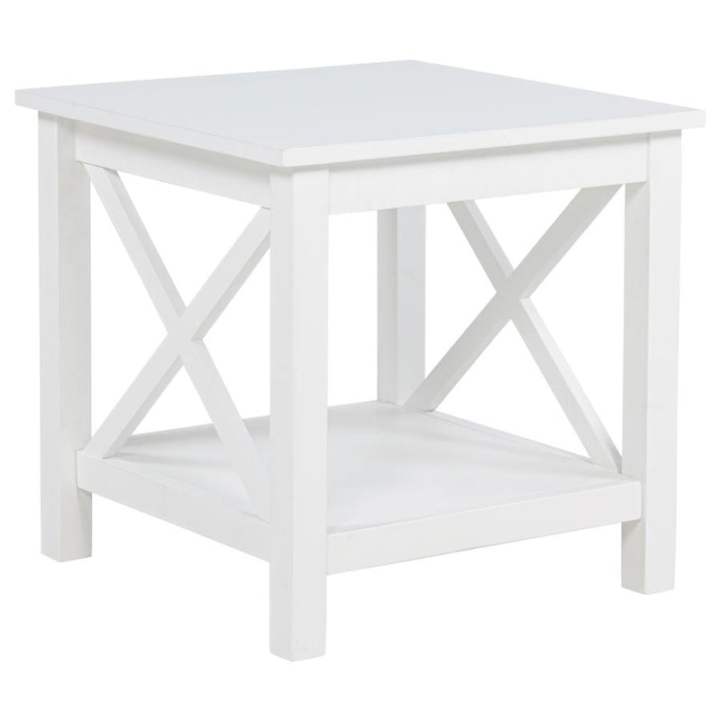 Skyview Square Pine Wood Side End Table with Shelf White-zoom-