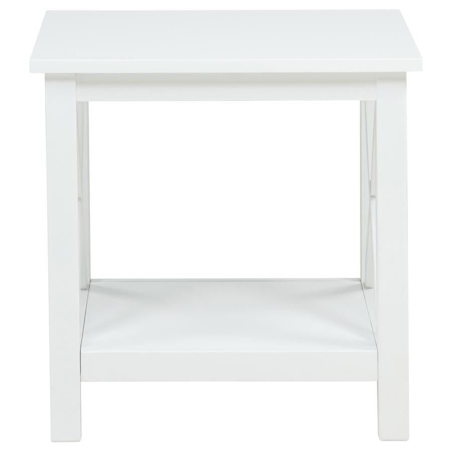 Skyview Square Pine Wood Side End Table with Shelf White-zoom-3