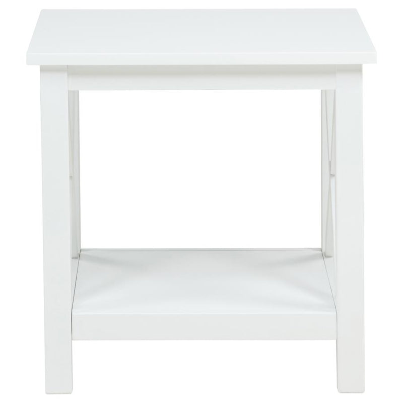 Skyview Square Pine Wood Side End Table with Shelf White-zoom-
