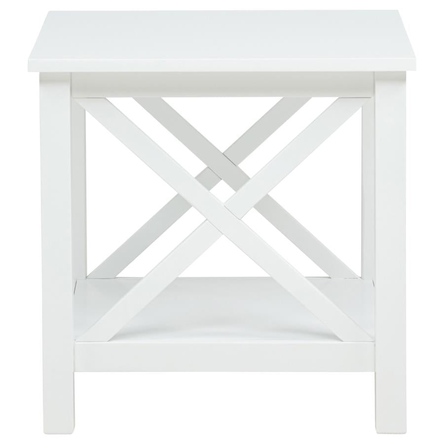 Skyview Square Pine Wood Side End Table with Shelf White-4
