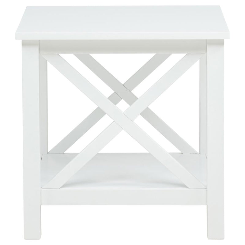 Skyview Square Pine Wood Side End Table with Shelf White-zoom-