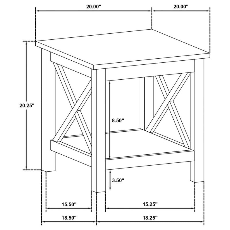 Skyview Square Pine Wood Side End Table with Shelf White-zoom-