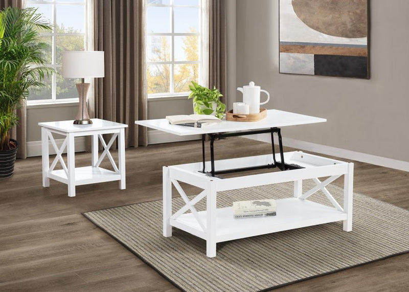 Skyview Square Pine Wood Side End Table with Shelf White-zoom-