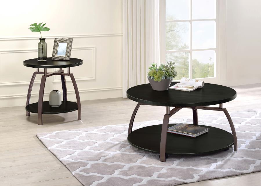 Dacre Round Engineered Wood Top Side End Table Dark Charcoal-6