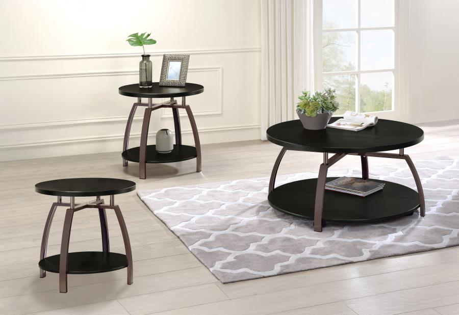 Dacre 3-piece Round Coffee and End Table Set Dark Charcoal-1