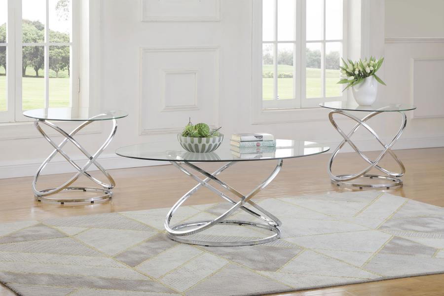 Warren 3-piece Oval Glass Top Coffee Table Set Chrome-zoom-1