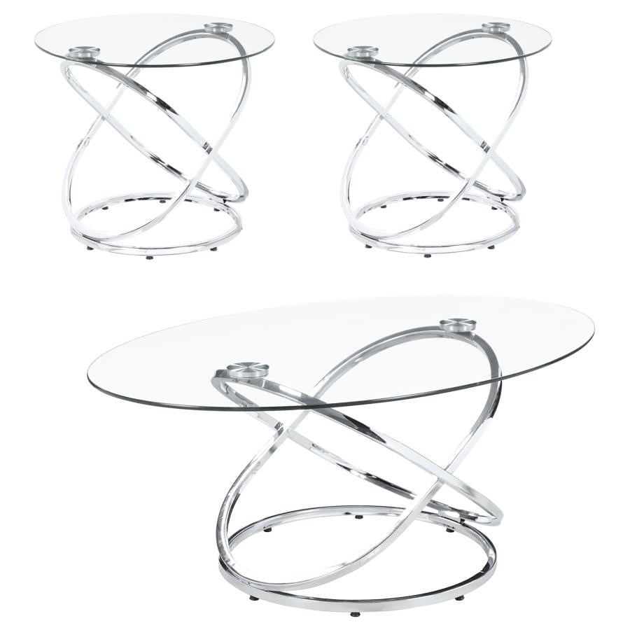 Warren 3-piece Oval Glass Top Coffee Table Set Chrome-zoom-2