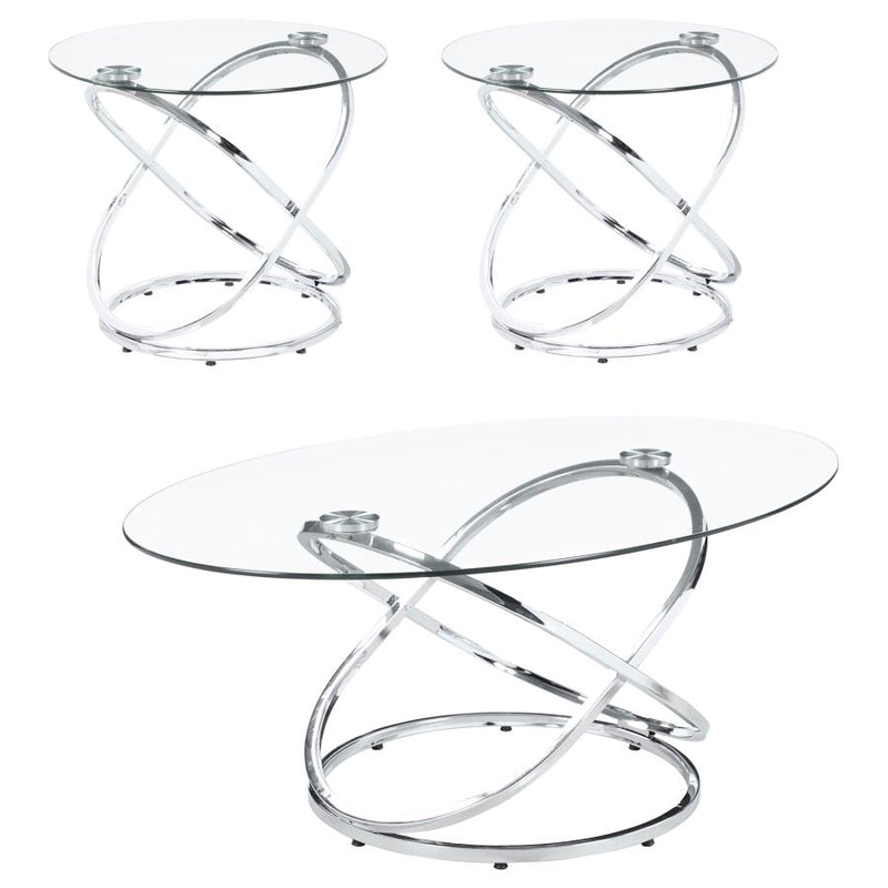 Warren 3-piece Oval Glass Top Coffee Table Set Chrome-zoom-