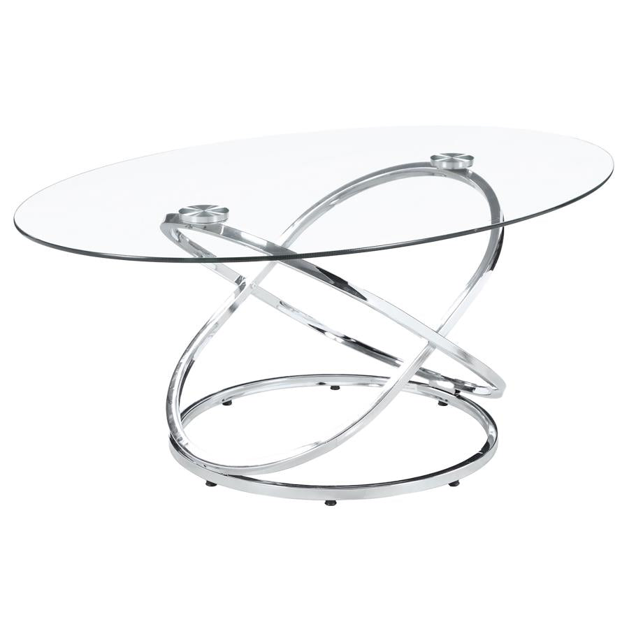 Warren 3-piece Oval Glass Top Coffee Table Set Chrome-zoom-3