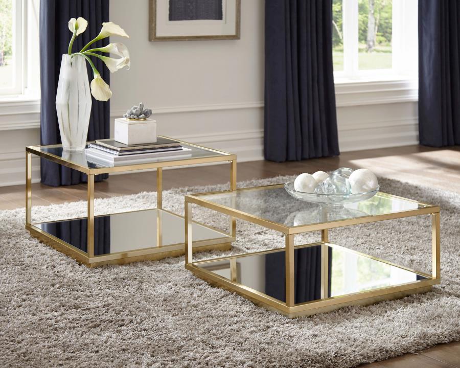 Renee 2-piece Square Coffee Table Set Rose Brass-2