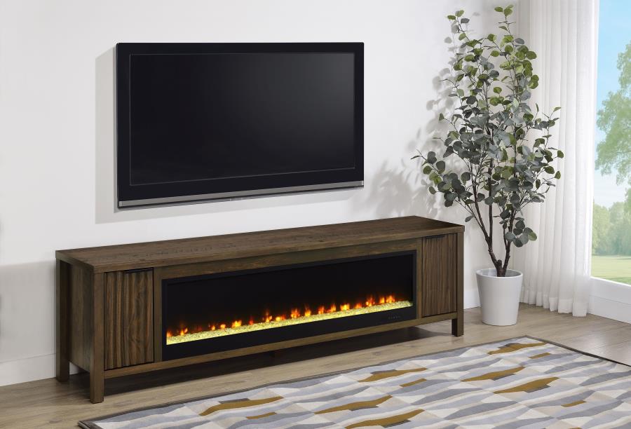 Carey 79-inch TV Stand Fireplace Media Console Dark Pine-2