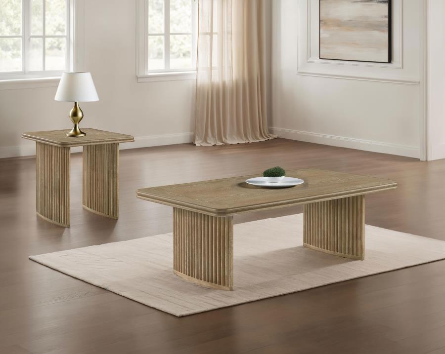 Adina 2-piece Wood Coffee Table Set Distressed Light Brown-1