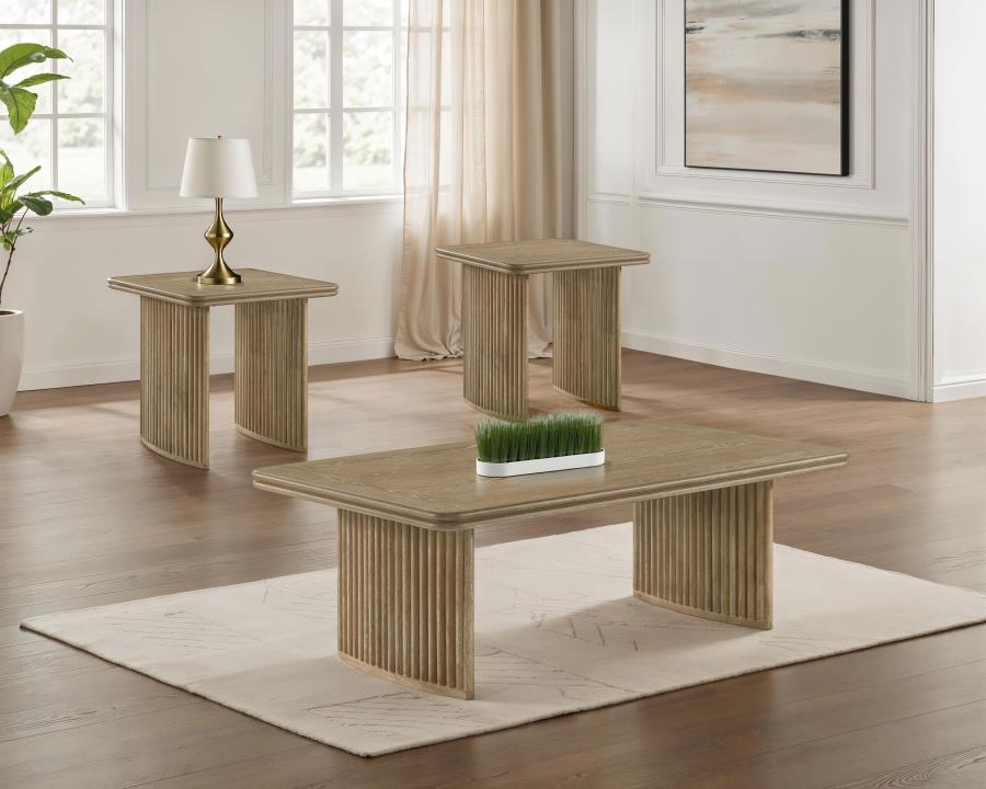 Adina 3-piece Wood Coffee Table Set Distressed Light Brown-1