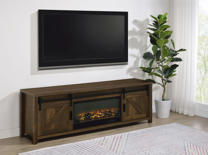 Enfield 71-inch TV Stand Fireplace Media Console Dark Pine-zoom-
