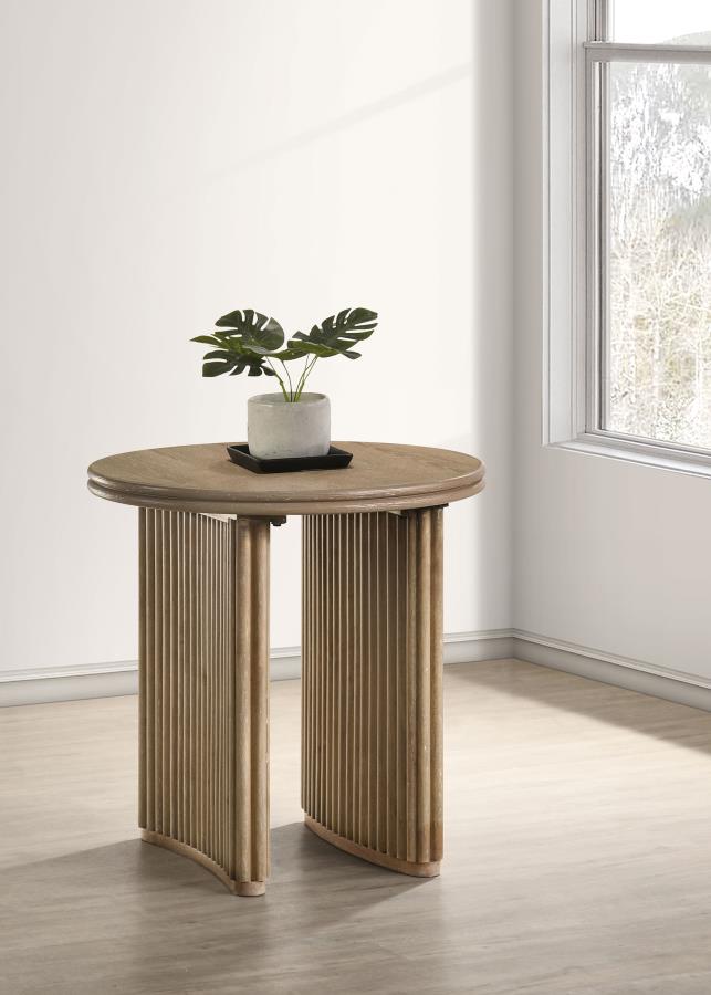 Adina Round Wood Side End Table Distressed Light Brown-2