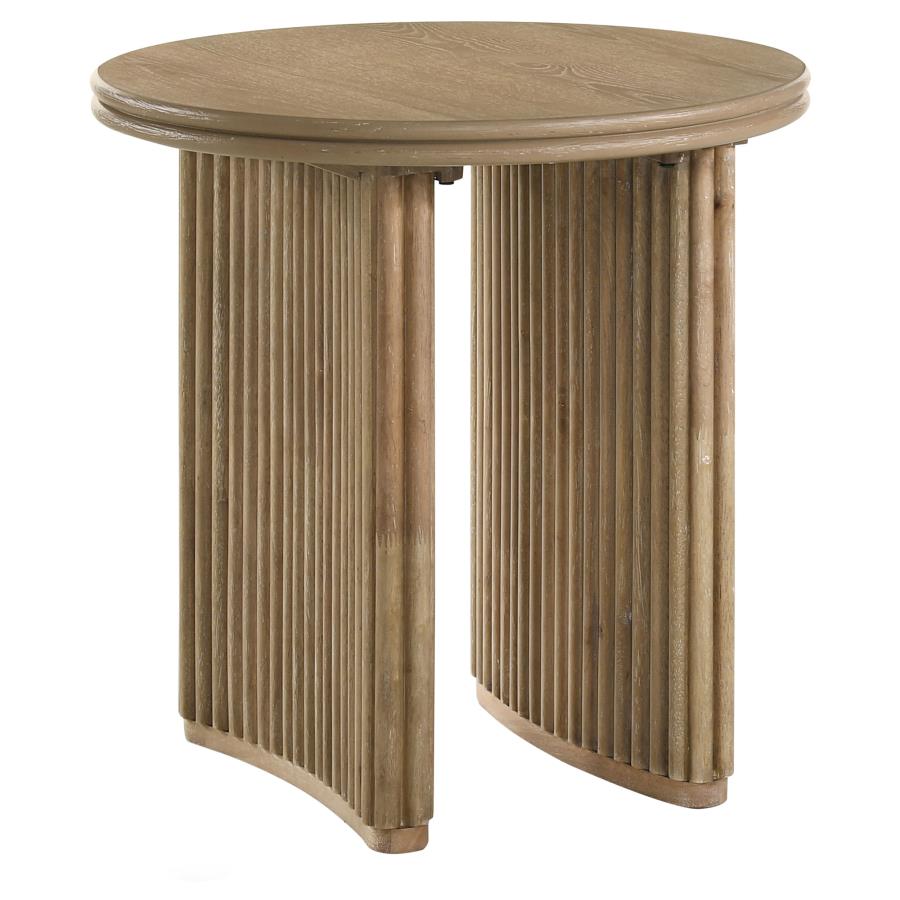 Adina Round Wood Side End Table Distressed Light Brown-1