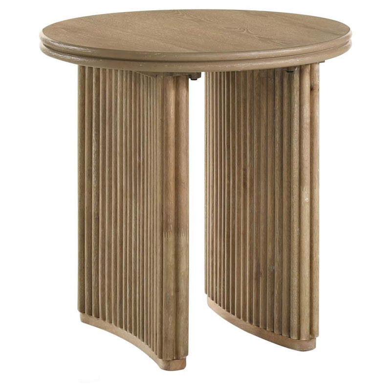Adina Round Wood Side End Table Distressed Light Brown-zoom-