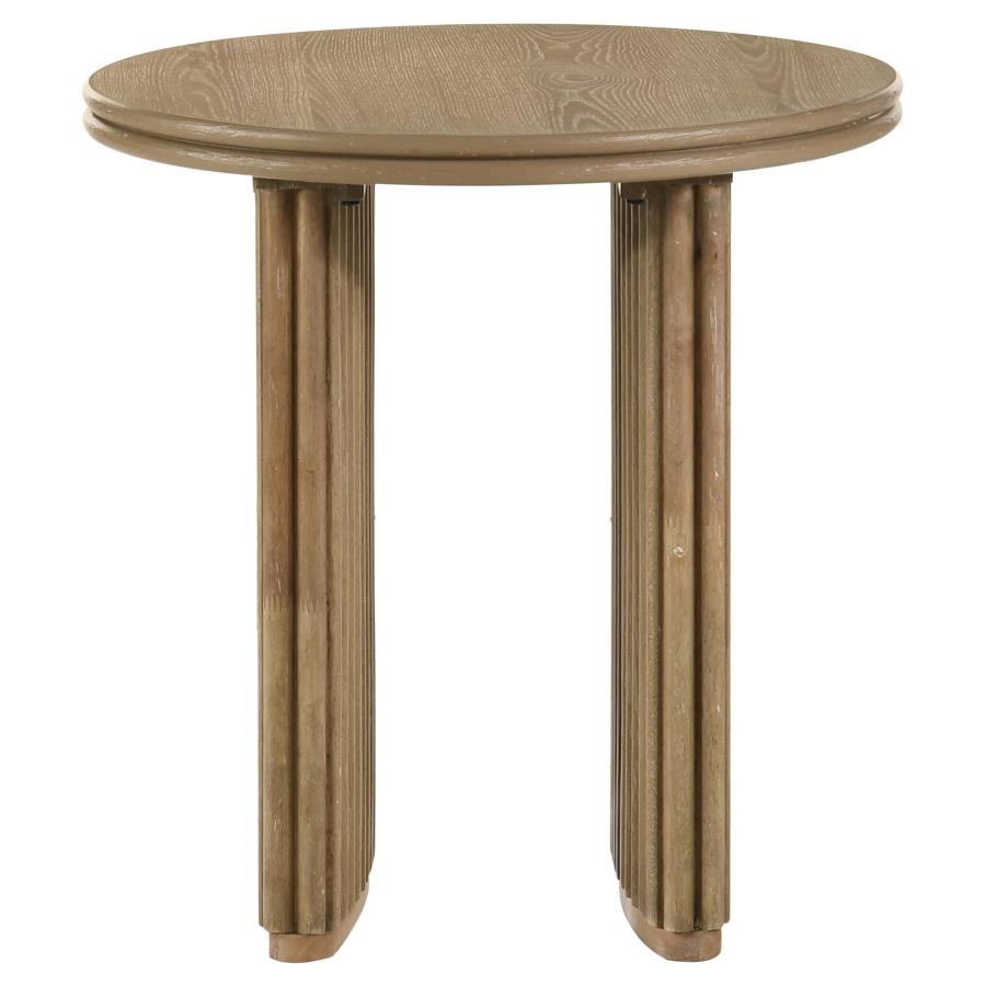 Adina Round Wood Side End Table Distressed Light Brown-3