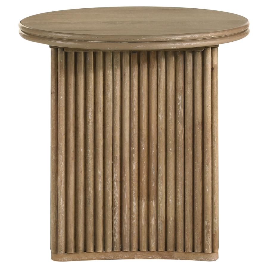Adina Round Wood Side End Table Distressed Light Brown-4